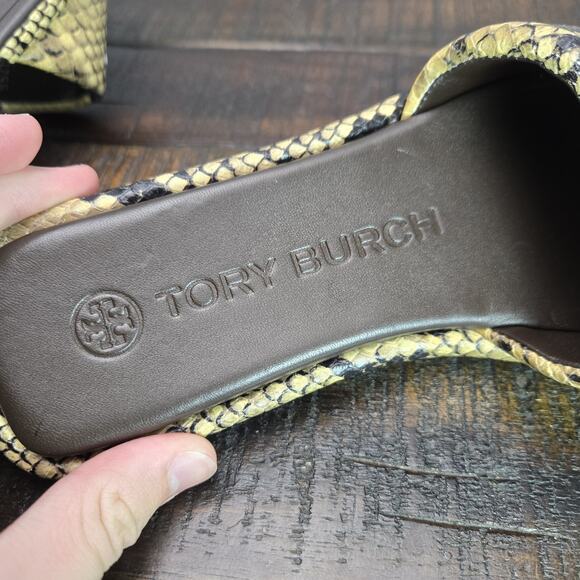 NEW Tory Burch Double T Sport Slides Womens Size 6 Sandals Flip Flops Snakeskin - Picture 11 of 12